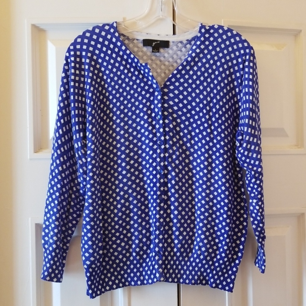 Grin Cardigan Blue/White Lattice Sz.L